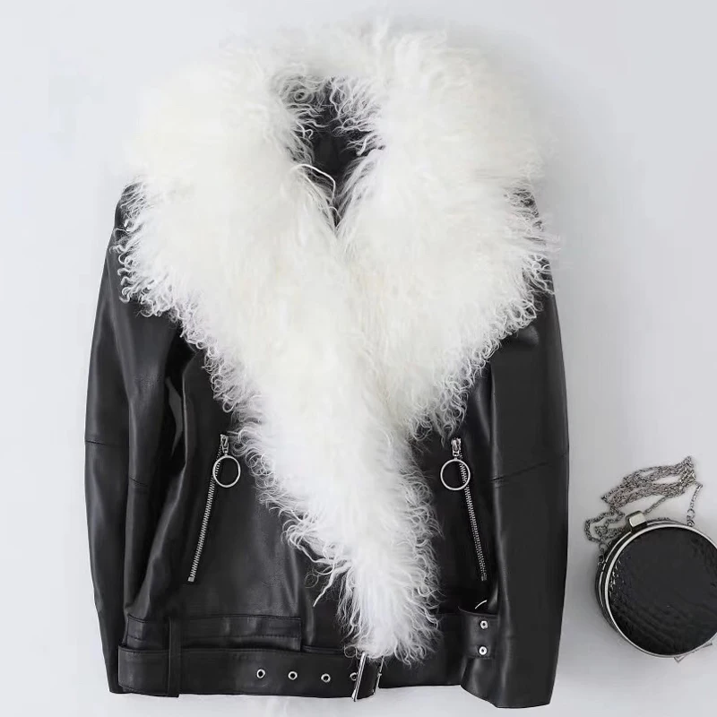 

RR Sheepskin Jackets Women Fashion Real Mongolian Leather Coats Women Elegant White Duck Down Jackets Female Ladies HO