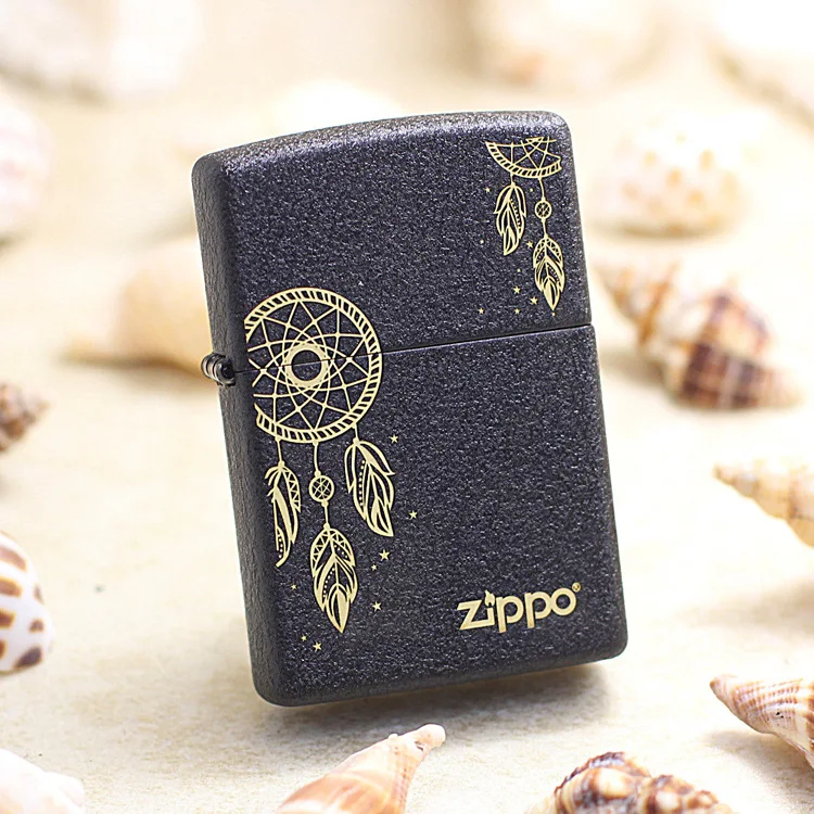 Оригинальная зажигалка Zippo медная ветрозащитная с перьями Dreamnet черная