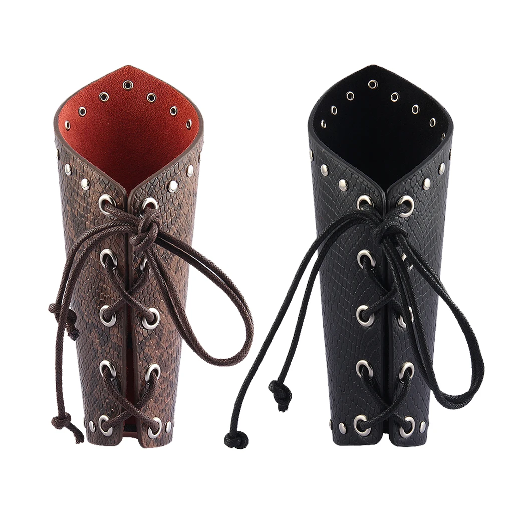 

2 Pieces Punk Brown Black Gothic Leather Arm Bracers Medieval Lace Up Cosplay