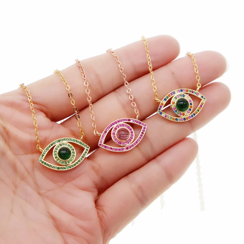 

High Quality Authentic micro pave multicolored stone 2019 Evil eye Pendant elegant Necklaces For Women charm Jewelry Gift party