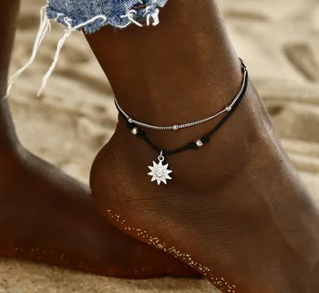 

Vintage Multiple Layers Anklets for Women Retro Sun Pendant Foot Jewelry Barefoot Sandals Ankle Bracelet on The Leg New
