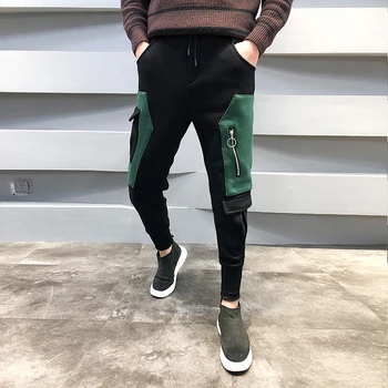 

Fashion 2020 Autumn Winter Thick Pants Men Patchwork Color Side Pocket Men Cargo Pants Slim Fit Hip Hop Joggers Men Trousers 36