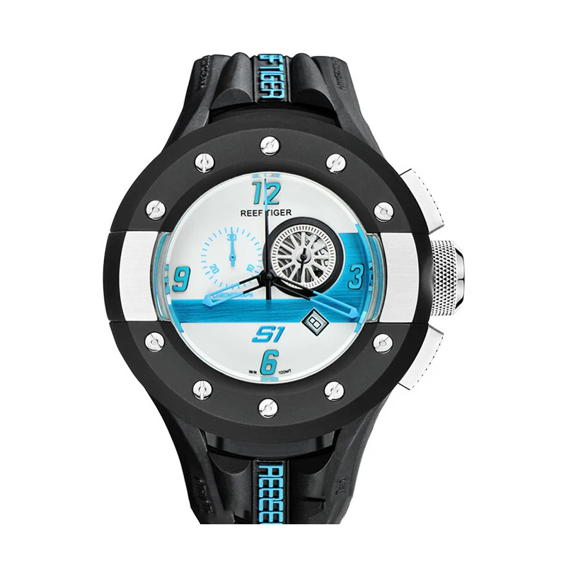 men watch p4 Спортивные кварцевые мужские часы, мужские наручные часы Reef Tiger, мужские водонепроницаемые наручные часы с хронографом и резиновым ремешком, мужские часы RGA3027 - Цвет: men watch p4