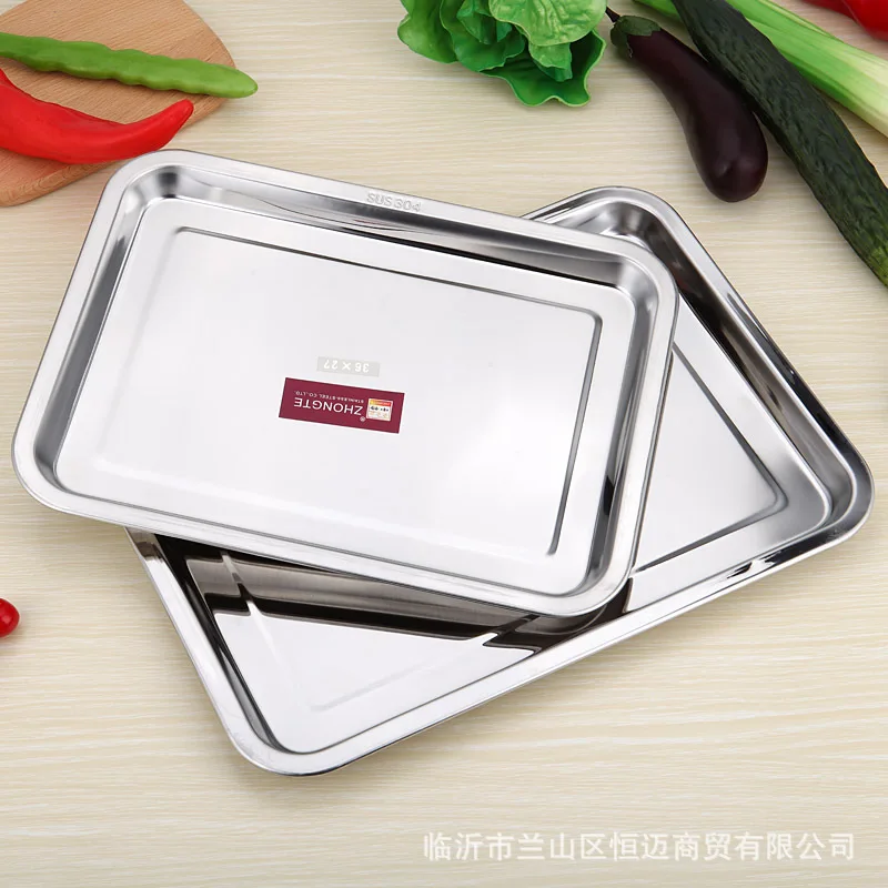 

Stainless Steel Plate Barbecue Plate Fruit Food Plates Generous Basin Tray Plate Dish Tea Tray Steam Car Drain Cap