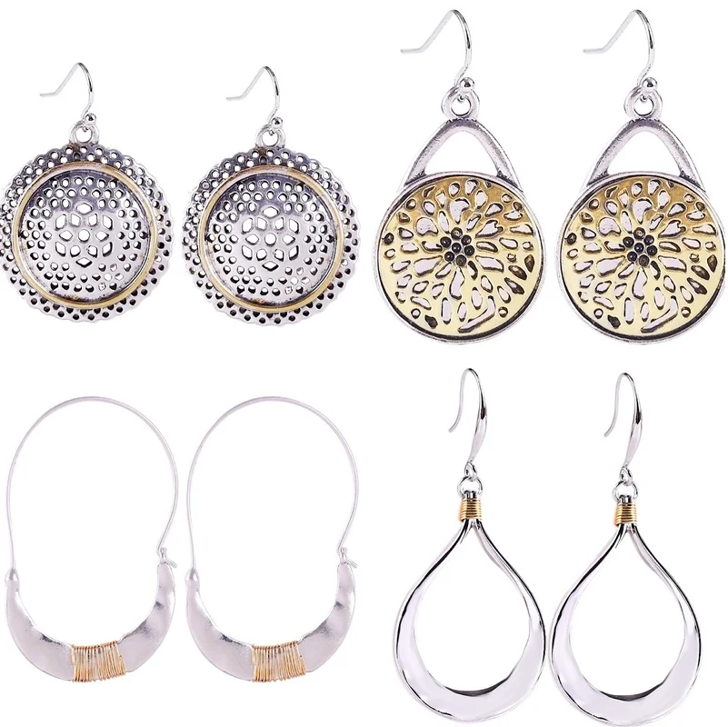 

Temperament Simple Two-tone Metal Earrings French Autumn Winter Baroque Geometric Retro Earrings for Women Fashion Jewelry