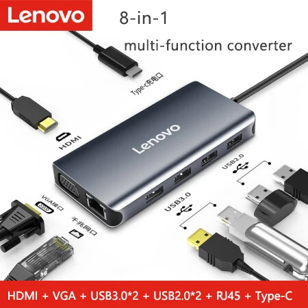 Lenovo type-c адаптер док-станции HDMI/VGA/гигабитный порт Кабель-адаптер Интерфейс конвертер Расширение компьютера док-станция LX0808 USB3.0 концентратор