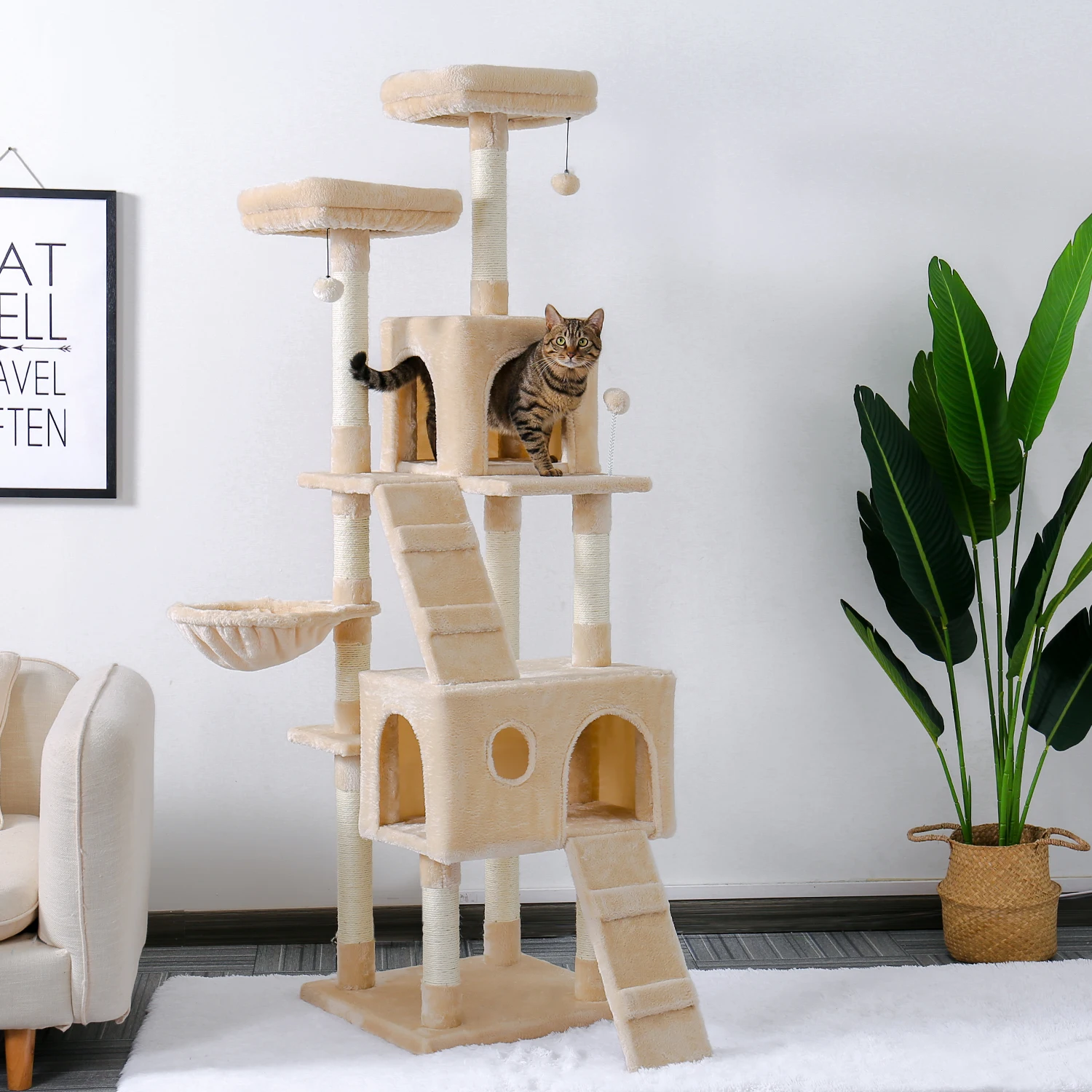 Fast Delivery Cat Tree House Plush Condo Scratching Posts for Cat Kitten Climbing Tree Toy Activity Protect Furniture Cat Towers