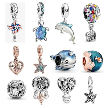 

2020 New 925 Sterling Silver Beads Ocean Shell Dolphin Turtle Starfish Charms Fit Original Pan Bracelet Woman DIY Jewelry