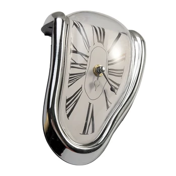 

Silver Battery Operated Plastic Bedroom Living Room Decorative Distorted Surreal Melting Dali Style Quartz Wall Clock