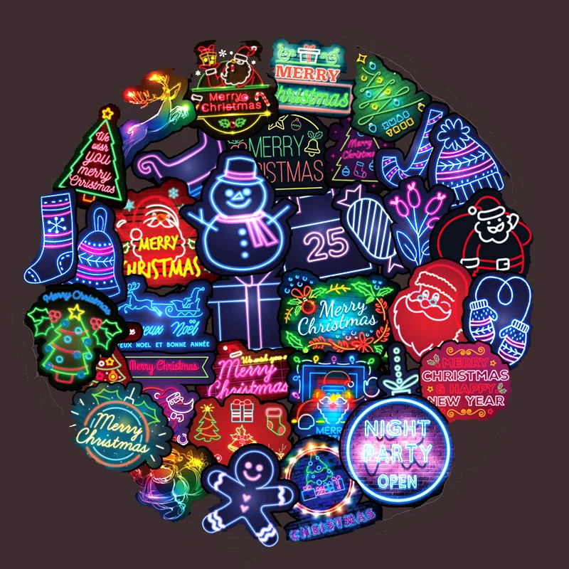

50 PCS PVC Christmas neon stickers do not repeat Santa graffiti stickers car computer trunk guitar stickers