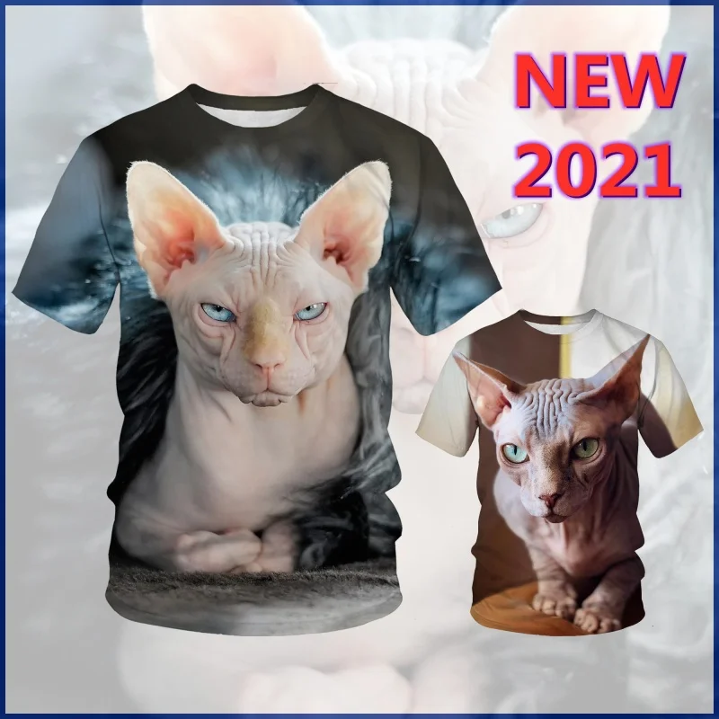 Оптовая продажа 2021 мужская повседневная Летняя футболка с объемным принтом кота