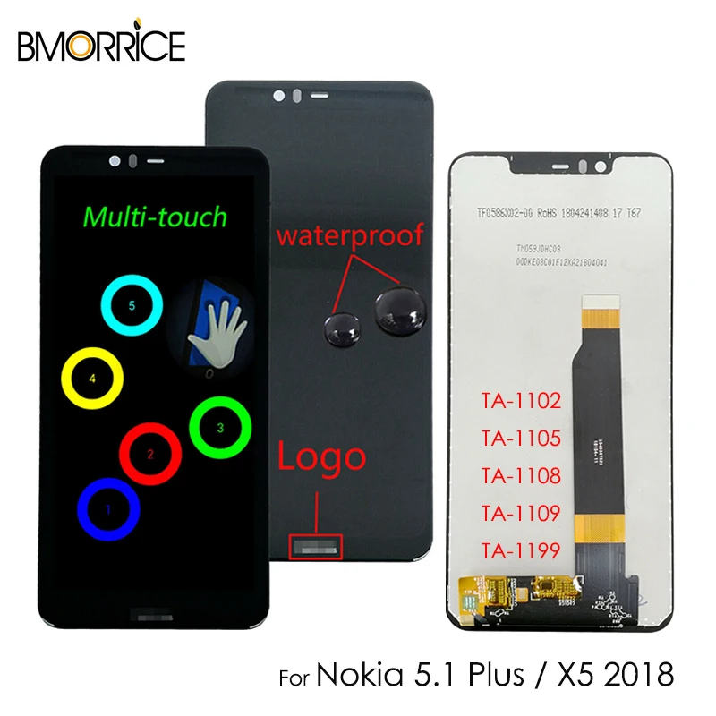 Tanie Dla Nokia 5.1 Plus TA 1102 1105 1108 1109 wyświetlacz LCD montaż digitizera ekranu dotykowego dla Nokia 5X2018 TA 1199 wymiana LCD