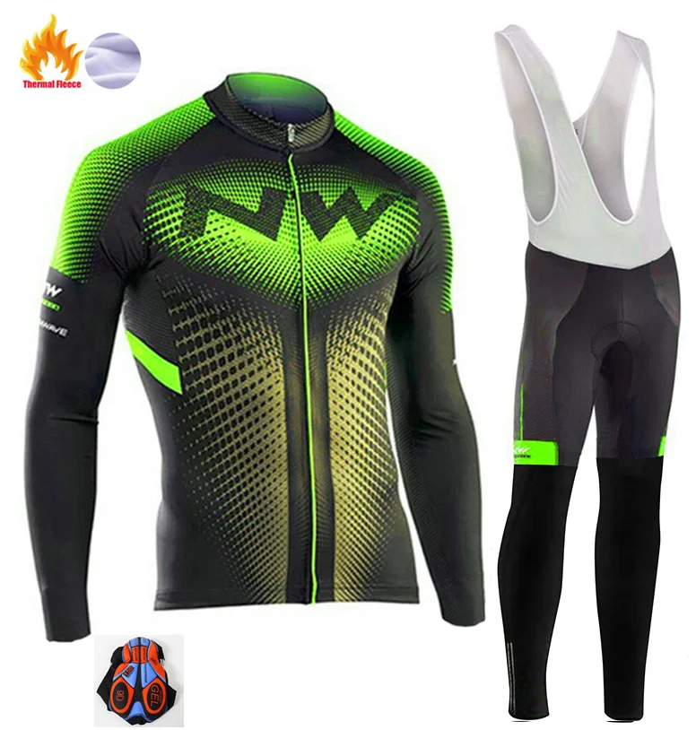 NW Winter Thermal Fleece Cycling Jersey Men long sleeve Set ropa ciclismo hombre MTB bike Cycling Clothing Maillot Ciclismo