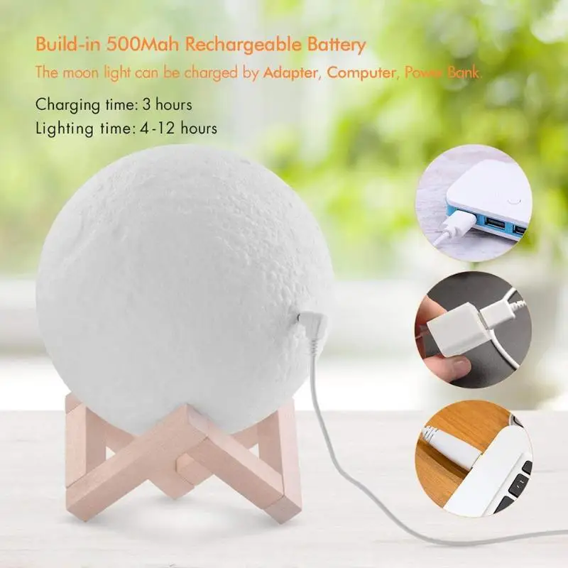 VKTECH 12 см 3D принт Перезаряжаемые Луна лампы 3 цвета сенсорный Сенсор регулируемый светодиодный ночной Светильник романтический подарок на день рождения Домашний декор для Спальня