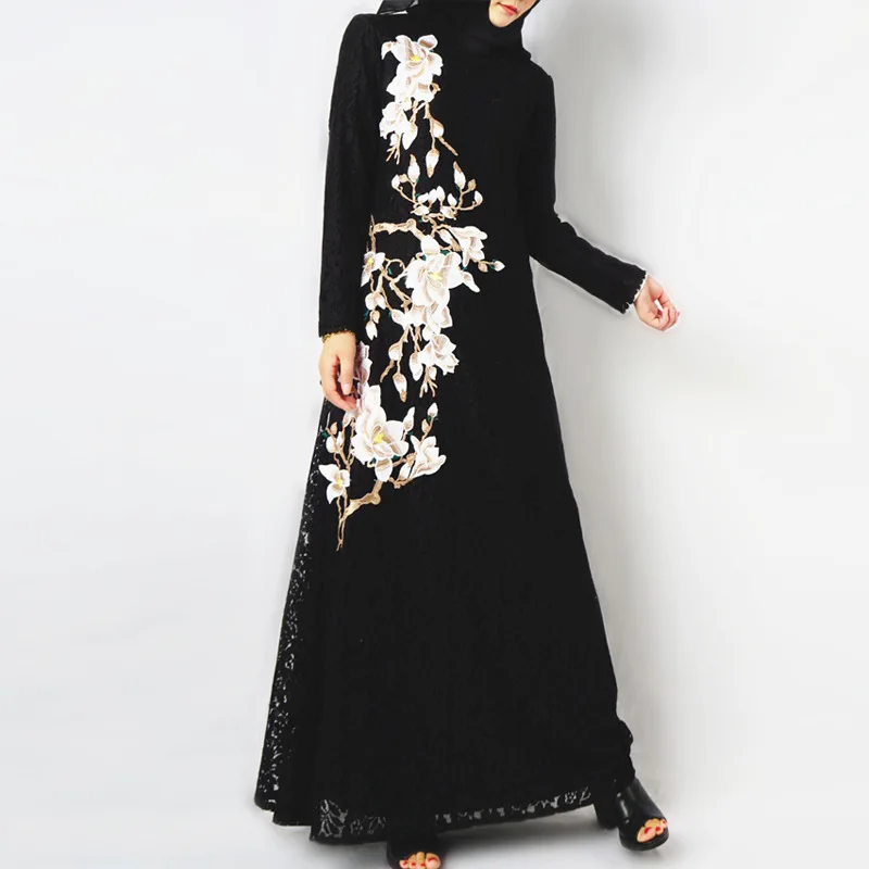

New Muslim women's wear long-sleeved dress robes fashion lace dress costume Arab women