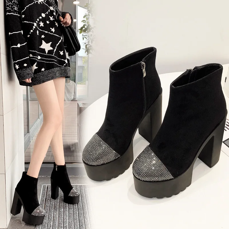 

Shoes Women Boots Winter Round Toe Zipper Luxury Designer Crystal Clogs Platform Bootee Woman 2019 Booties Ladies Rubber