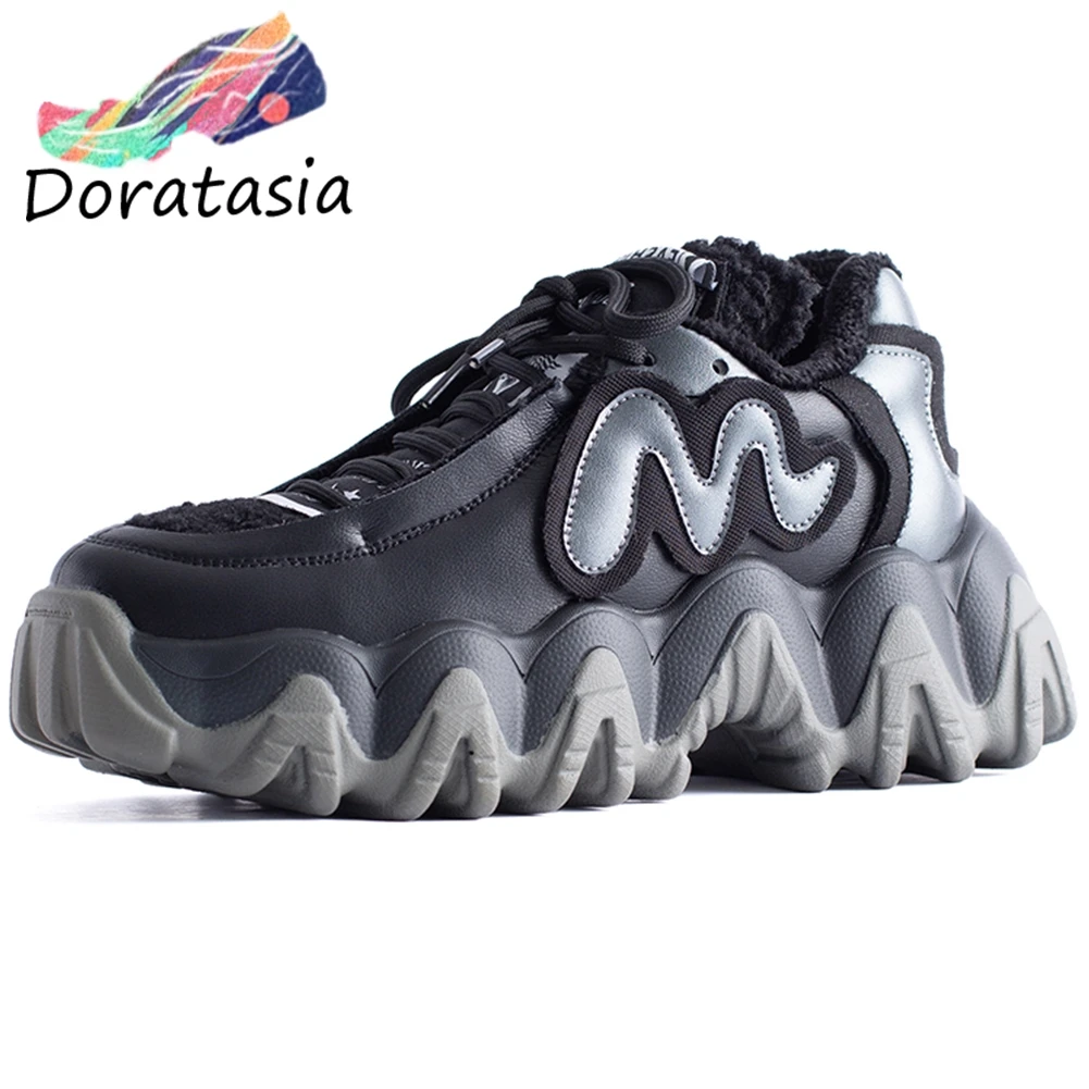 

DORATASIA Retro Girl Lace Up Chunky Heels Sneakers Casual Sport Office Sneakers Women Genuine Leather Daddy Shoes Woman