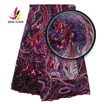 

2019 High Quality African Sequence Lace Fabrics New Nice French Embroidery Sequins Tulle Lace Fabric For Nigerian Party Dress