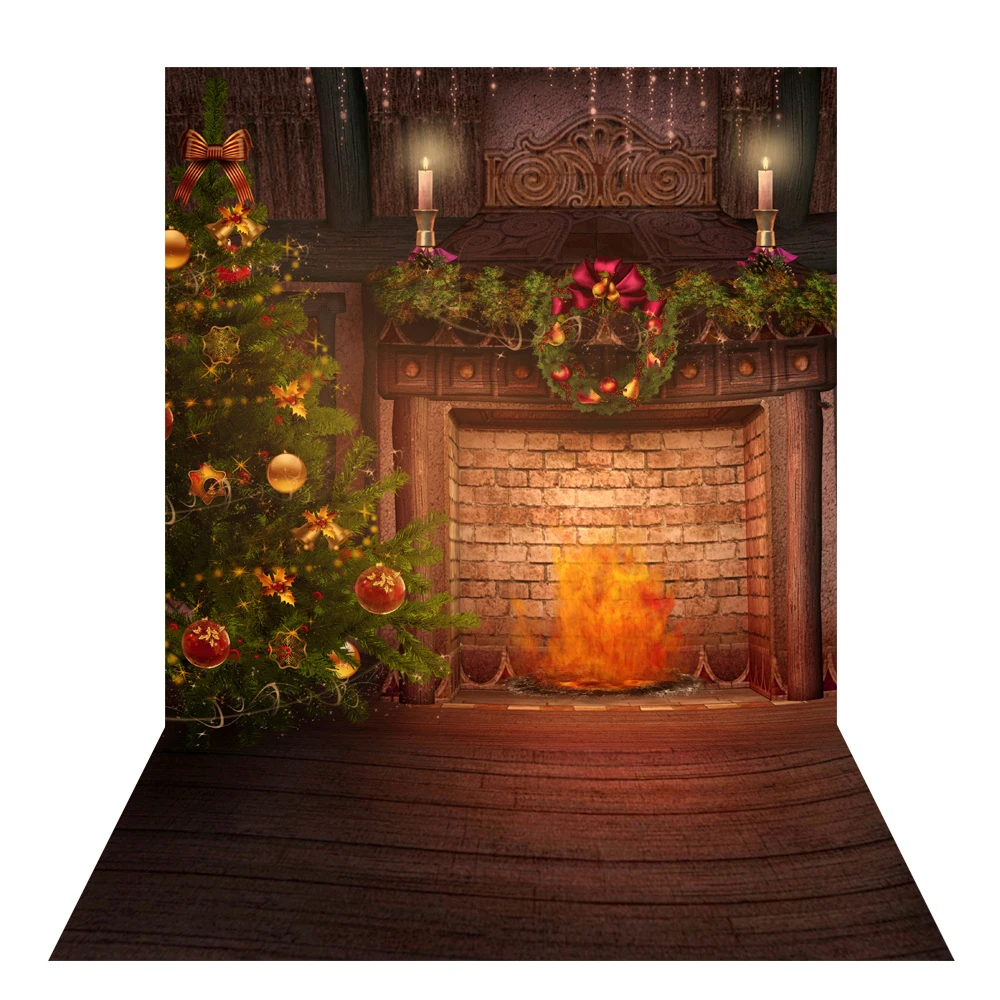 1.5* 2m Photography Background Digital Printing Christmas Tree Fireplace Bell Pattern Backdrop for Photo Studio