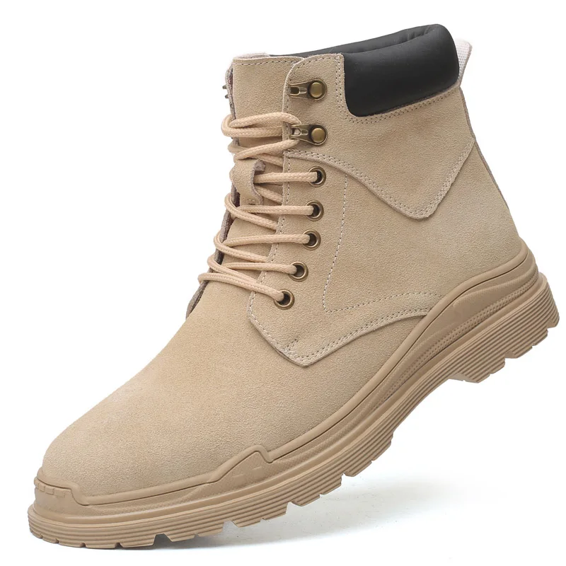 Sand Casual Boots Misalwa рабочие мужские ботинки из коровьей замши; кожаные ботинки-дезерты; повседневные ботинки с высоким берцем на шнуровке в стиле милитари песочного цвета - Цвет: Sand Casual Boots