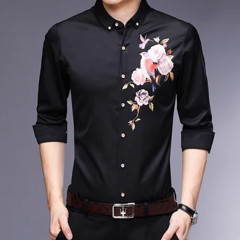 

2020 Men Long Sleeve Polyester Fiber Flower Printing Shirt High Quality Spring and Autumn Male Fashion Casual Shirts for Man