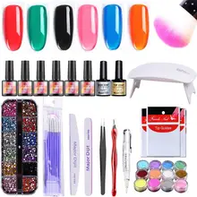 18Pcs Acrylic Nail Art Manicure Kit Jelly Glass Glue Poly Gel Builder Gel Nail Lamp Brush Rhinestone Pen File Tweezers Kit 30P
