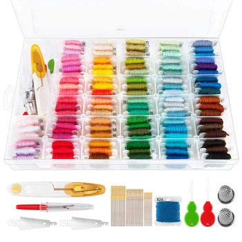 

Embroidery Floss 139Pcs Embroidery Thread String Kits 100 Skeins Premium Rainbow Floss Bobbins and Cross Stitch Kit with Organiz