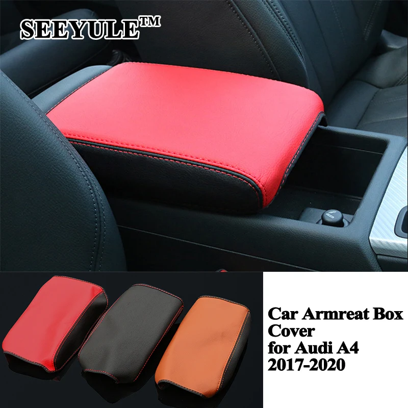 

1pc SEEYULE New Styling Top Car Armrest Box Cover Decoration Leather Cushion Pad Protector Accessories for Audi A4 2017-2020