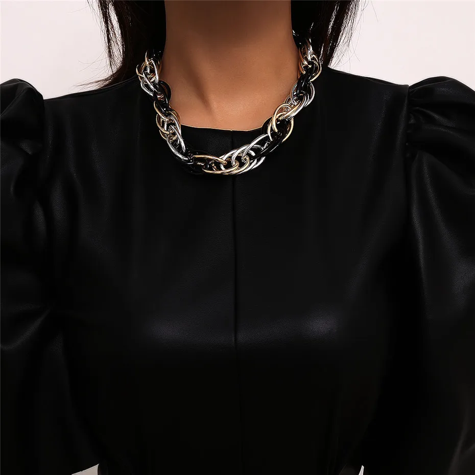 Unique Gothic Big Chunky Chain Choker Necklace for Women Collares Rock Mix Brand Designer Snake Twist Thick Necklace Men Jewelry