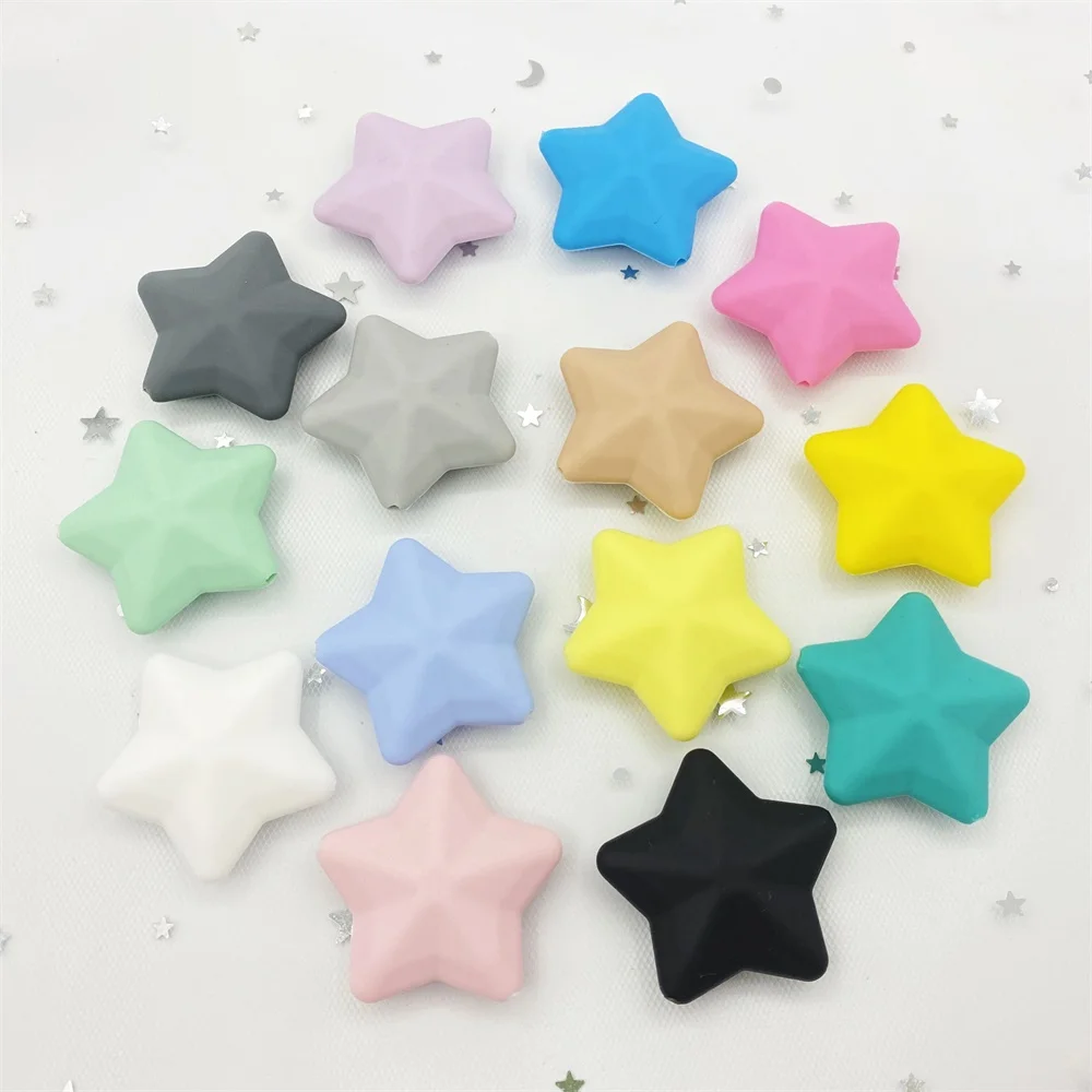 5pcs 40mm 별 실리콘 구슬  Teethers 식품 학년 느슨한 구슬 젖니가 남 목걸이 DIY 완구 액세서리 어린이 선물