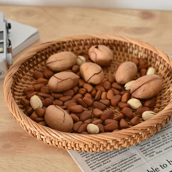 

Rattan Woven Fruit Basket Round Woven Storage Basket Dim Sum Basket Living Room Bedroom Desktop Basket