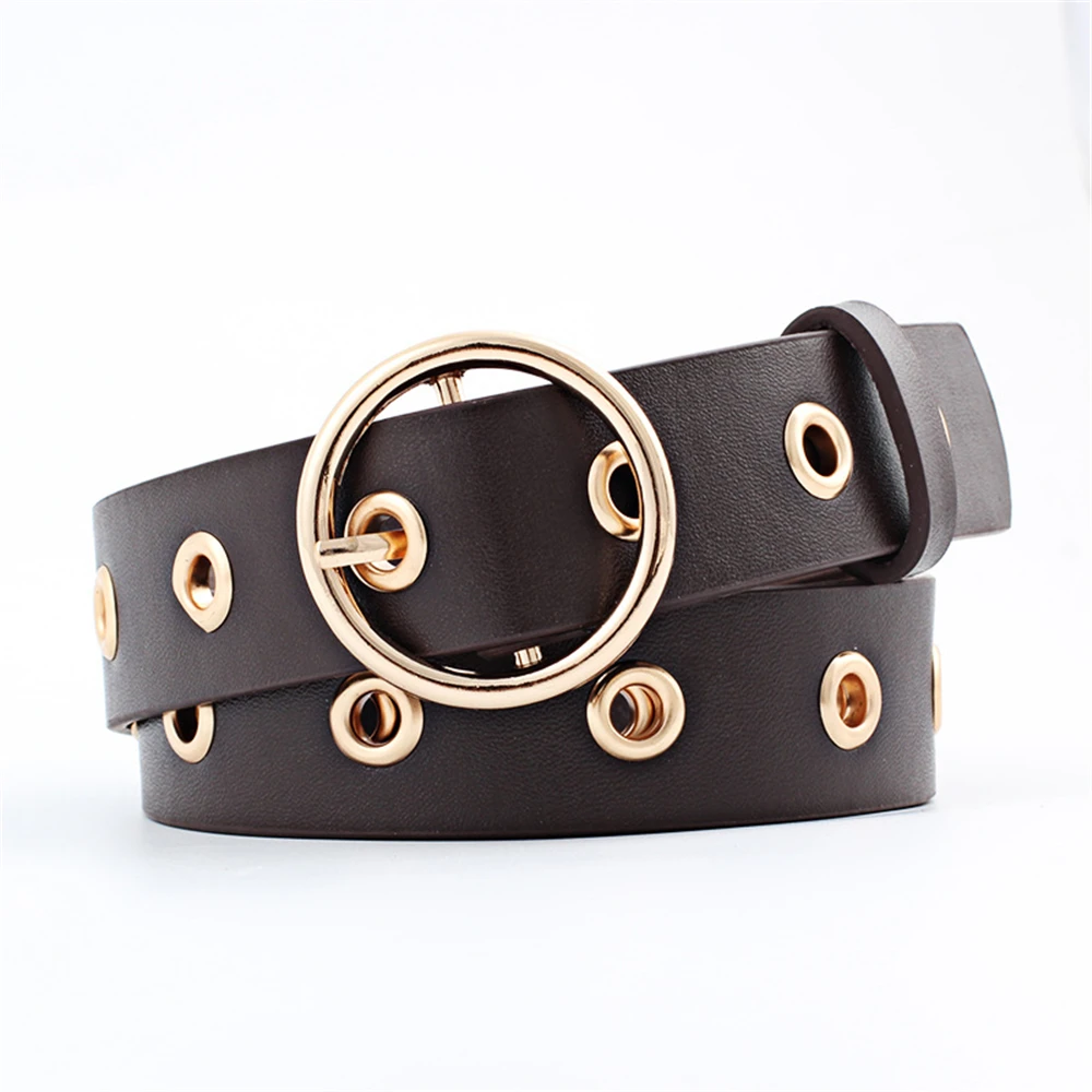RAINIE SEAN Women Belt Round Buckle Fashion Leather Belt for Women Black Pink White Blue Red Ladies Accessories Belts