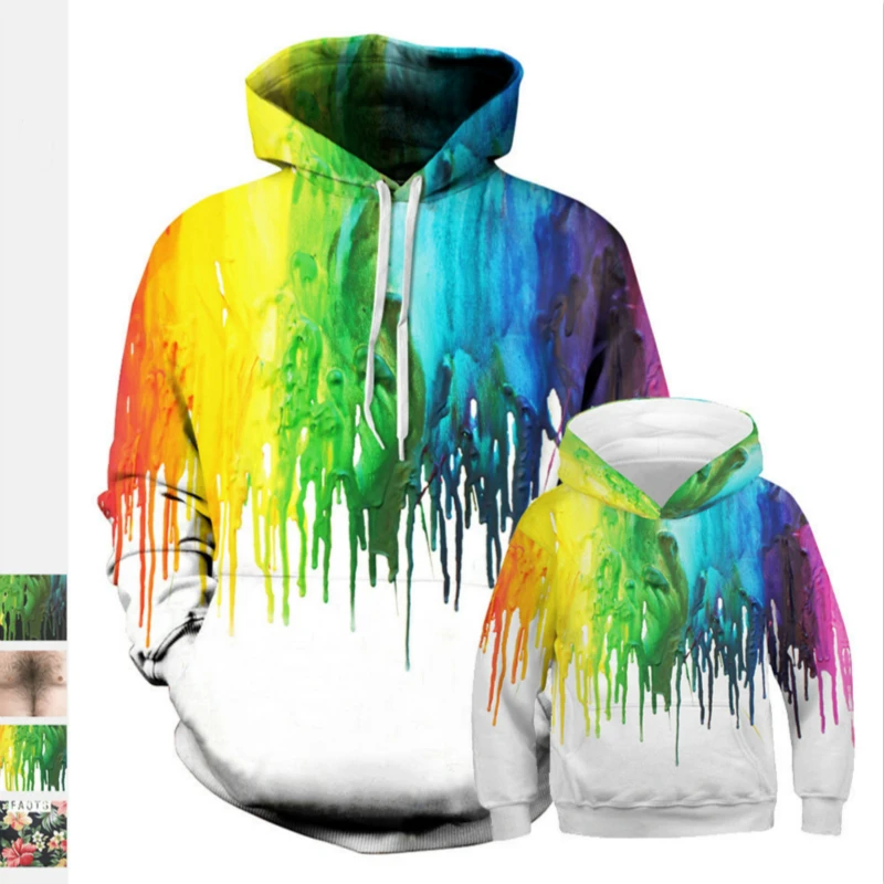 

Hoodie for Mother Father and Kids Baseball Costume Rainbow Graffiti Print Casual Jacket Loose Outer Clothing Autumn Winter Coat