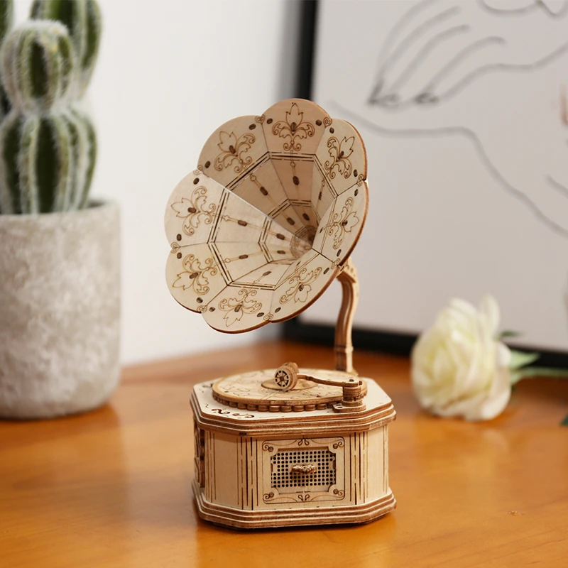 Robotime Новое прибытие DIY 3D деревянная модель граммофона Строительный набор игрушка подарок для детей друг