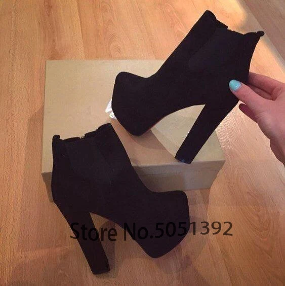 Block Heel Ankle Boots Round Toe Platform Woman Warm Solid High Heel Short Boots Zip Up Chunky Heel Fall Winter Boots - Цвет: black ankle bootie