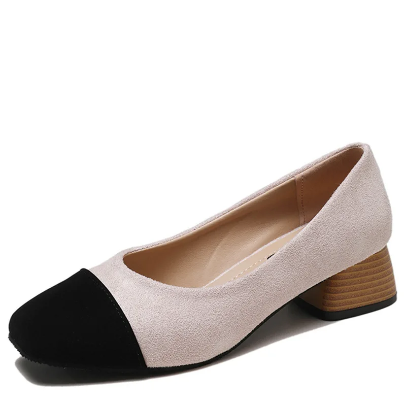 

2019 Grandma Small Documentary Spring Shoes Women's Chunky Fragrant Wind Shoes Semi-high Heeled Square Head Square Head Mixed Co