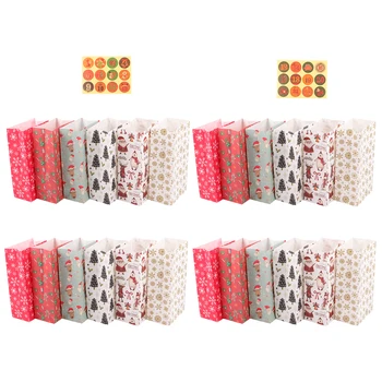 

24Pcs Packaging Paper Christmas Bag Gift Candy Cute Bag with Stickers (As Shown)