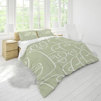 

Green Bedding Set Twin Luxury Duvet Cover Bed Comforter Simplicity White Lines Designer Custom Fashion Modern Home Pillowcases
