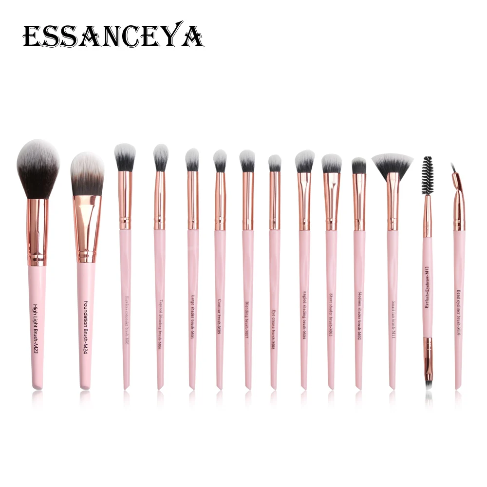 ESSANCEYA, Профессиональные кисти для макияжа, 12-22 шт., основа, пудра, румяна, ресницы, брови, тени для век, косметика, кисти для макияжа, набор - Handle Color: 14pcs