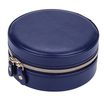 

Portable Round Jewelry Box Travel Zipper Pu Leather Jewellery Packaging Display Organizer Gift Box Earring Storage Carrying Case