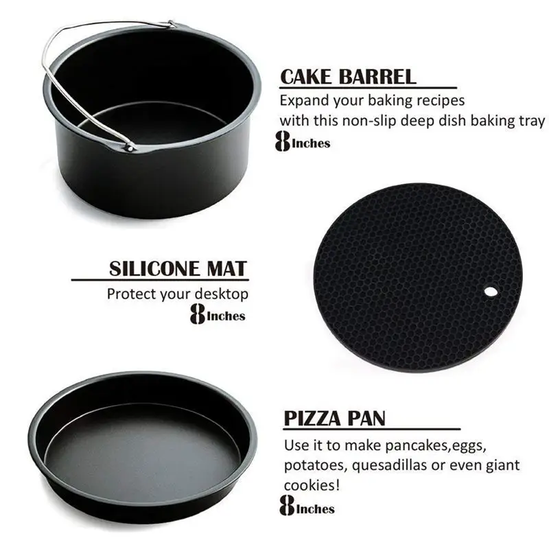Air Fryer Accessories Deep Fryer Universal, Cake Barrel, Pizza Pan,Mat, Skewer Rack, holder Fit all 5.3Qt - 5.8Qt(XL) Air Fryer Accessories Deep Fryer Universal, Cake Barrel, Pizza Pan,Mat, Skewer Rack, holder Fit all 5.3Qt - 5.8Qt(XL)