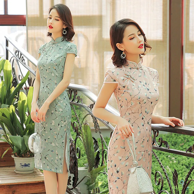 

Sheng Coco Silk Cheongsam Dresses Satin Woman Traditional Chinese Dress Long Cheongsam Pink Elegant Qipao Pretty Evening Dress