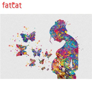 

FATCAT 5d DIY Diamond Painting cross stitch kit decor watercolor Pregnant Woman Butterfly Full square diamond embroidery AE096