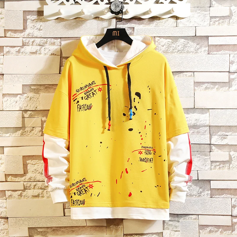 

Mens Autumn Casual street style Sweatshirt Men Graffiti color block leaf Hoodie weatshirts men hoodies Streetwear plus size 5XL