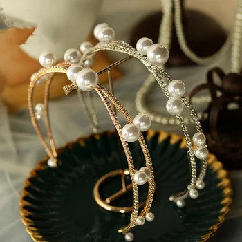 

NiuShuya Simple French Round Pearls Brides Tiaras Crowns Bridal Headpieces Evening PArty Hair Jewelry