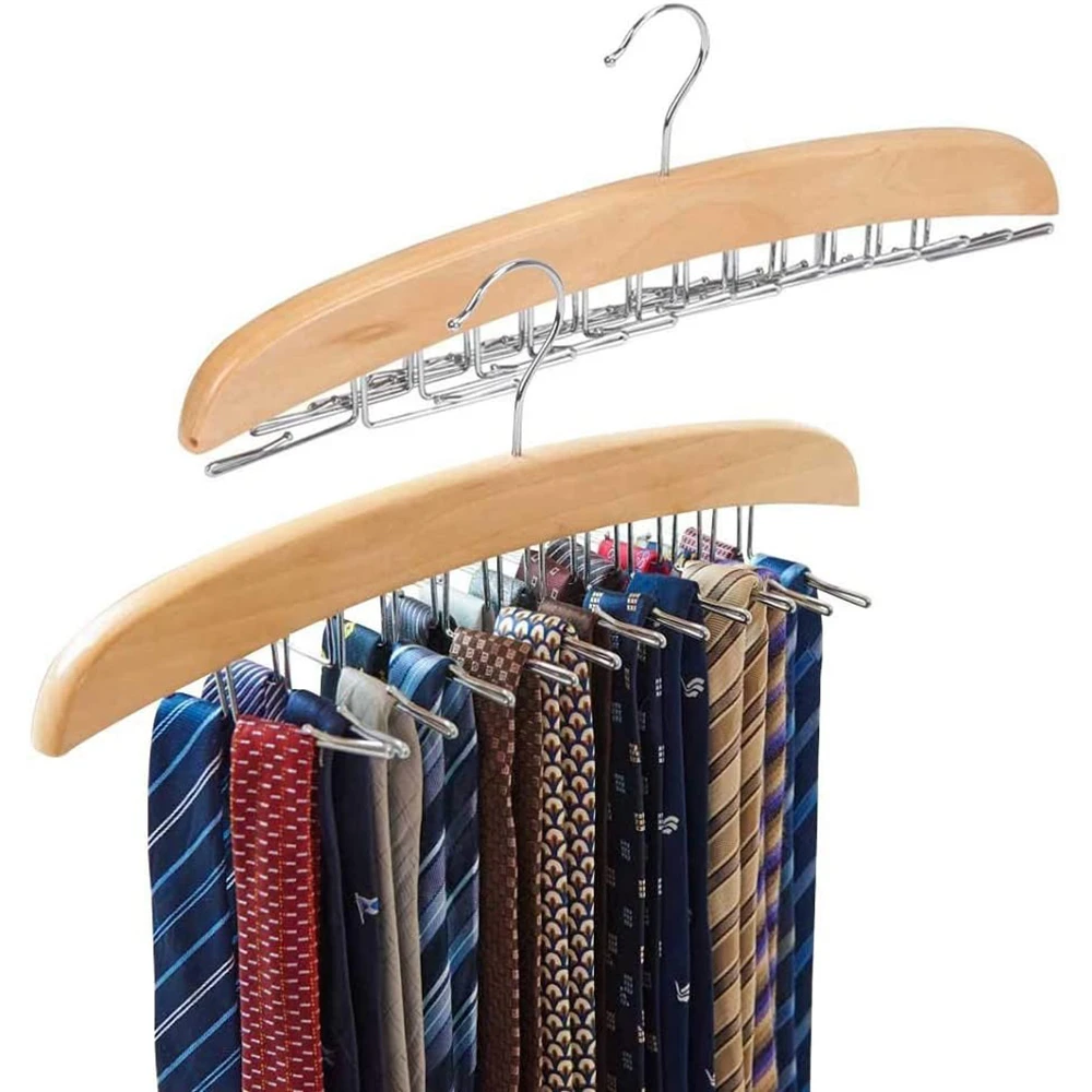 Tie Belt Hangers, Wooden Adjustable 24 Clip Racks Holder Hook Storage