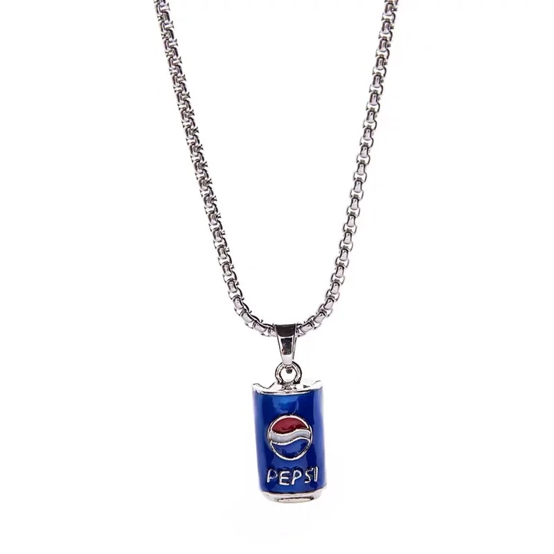 Ожерелье с подвеской в виде бутылки Пепси в стиле хип-хоп, мужские аксессуары в стиле рэп-рок, ювелирные изделия - Окраска металла: Посеребренный