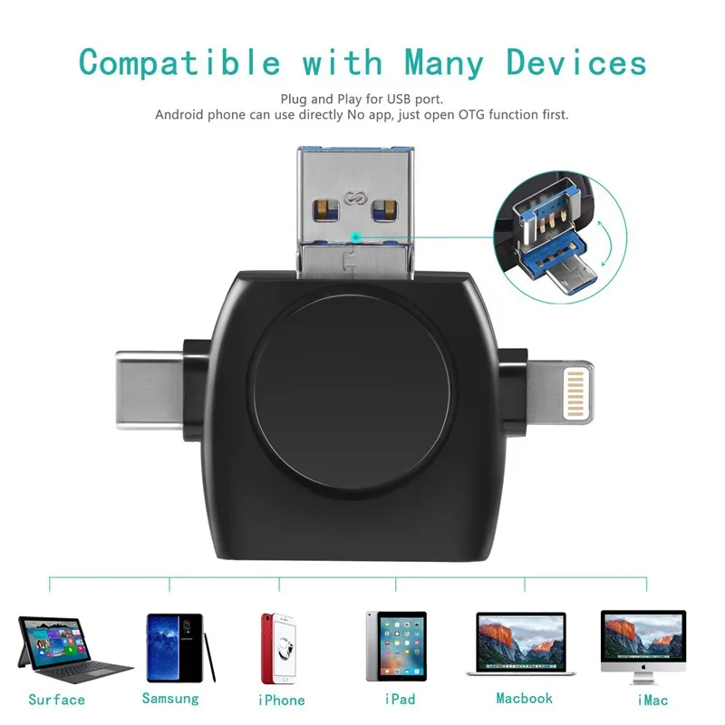 Характеристики 4 в 1 портативный мини SD кард-ридер, карта памяти Micro-SD USB C адаптер просмотра для iPhone Android Apple Mac, Compa