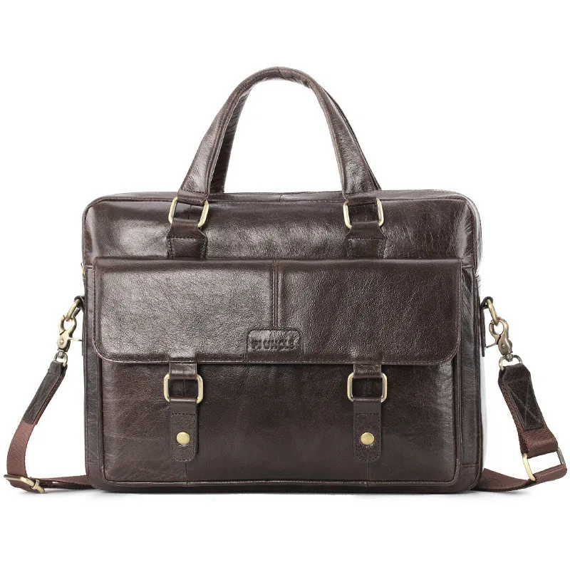Dark brown Мужской портфель s из натуральной кожи, мужские сумки через плечо, большая вместительность, Черная мужская сумка-мессенджер - Цвет: Dark brown