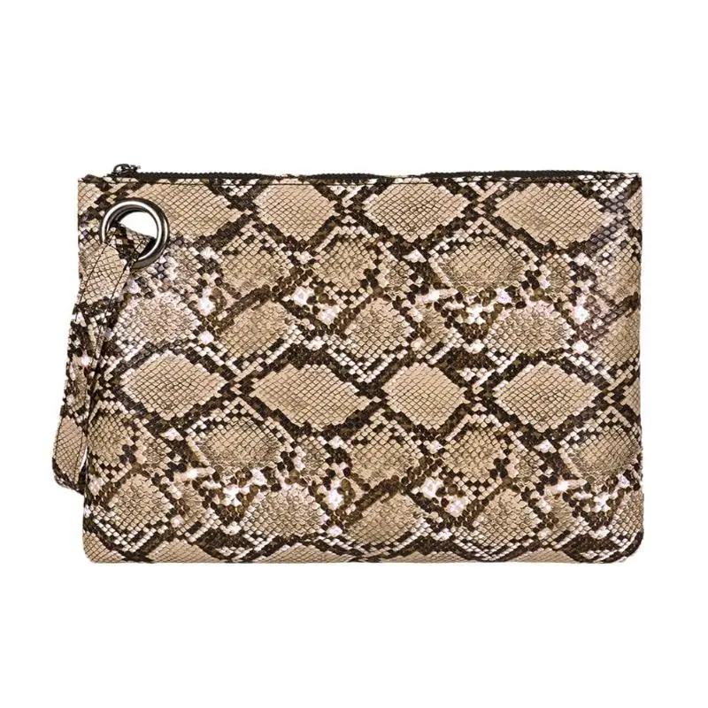 Light Brown Женский модный клатч на ремешке с квадратным змеиным принтом, Женский Повседневный Кошелек из искусственной кожи, сумочка для денег, чехол для телефона, кошелек torebki damskie - Цвет: Light Brown